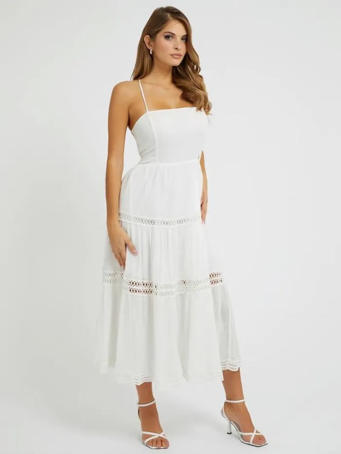 Women Lace Up Long Dress White Guess Dresses And Jumpsuits