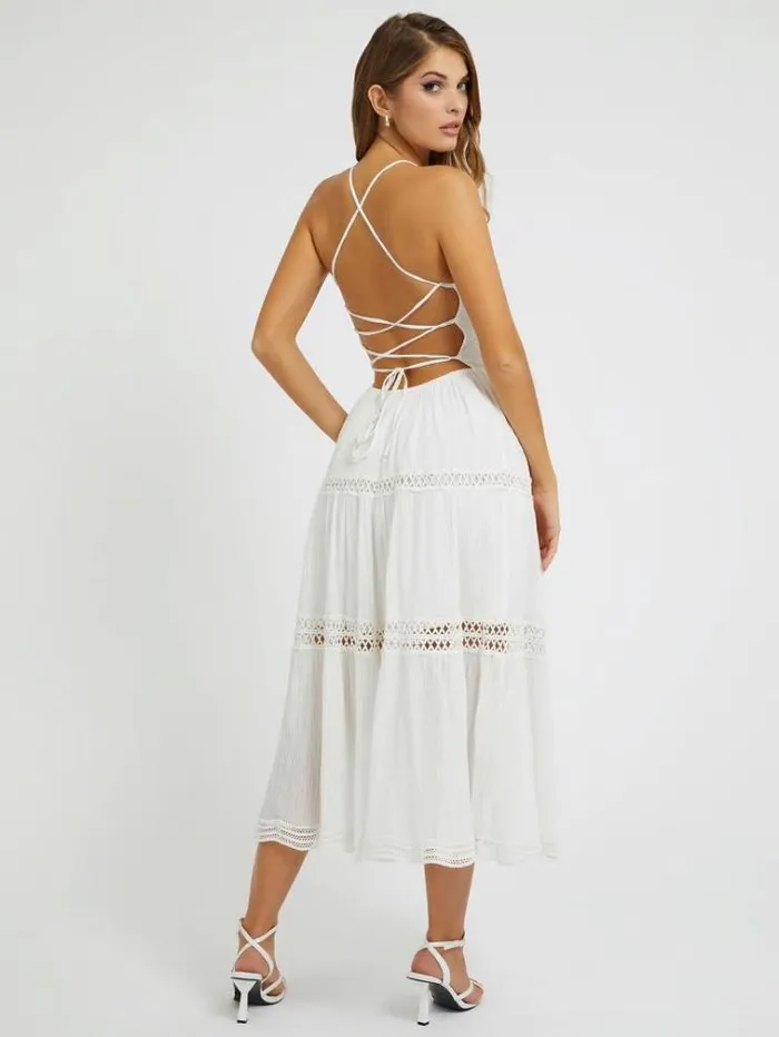 Women Lace Up Long Dress White Guess Dresses And Jumpsuits