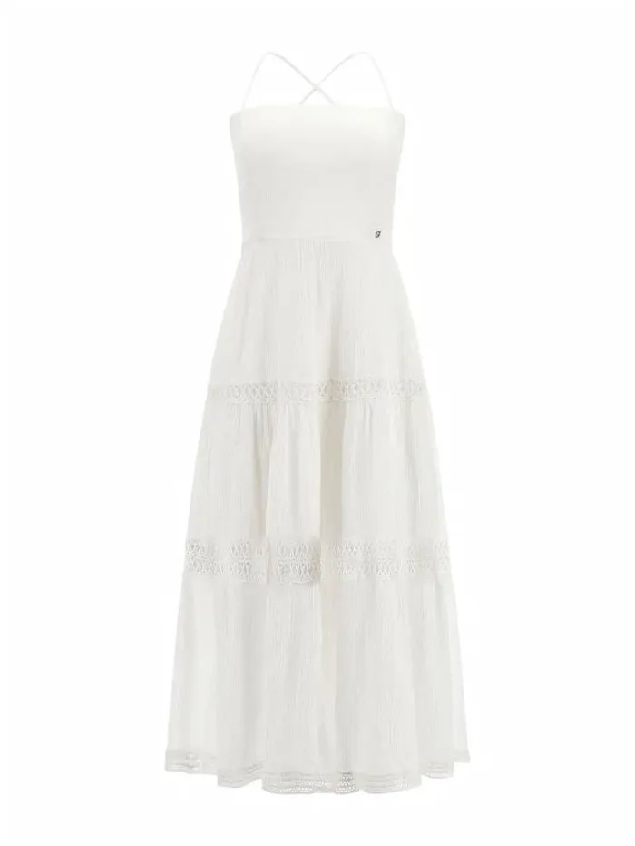 Women Lace Up Long Dress White Guess Dresses And Jumpsuits