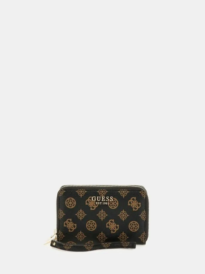 Women Laurel 4g Peony Logo Maxi Wallet Dark Brown Guess Wallets