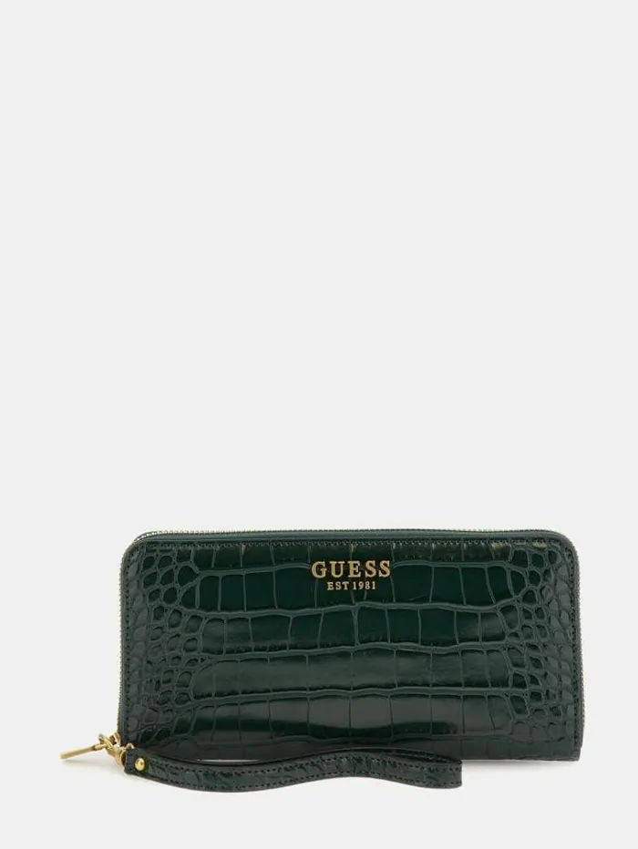 Women Laurel Croc Print Maxi Wallet Green Guess Wallets