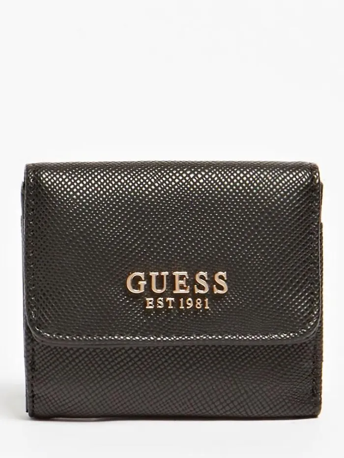 Women Laurel Saffiano Credit Card Holder Black Guess Wallets