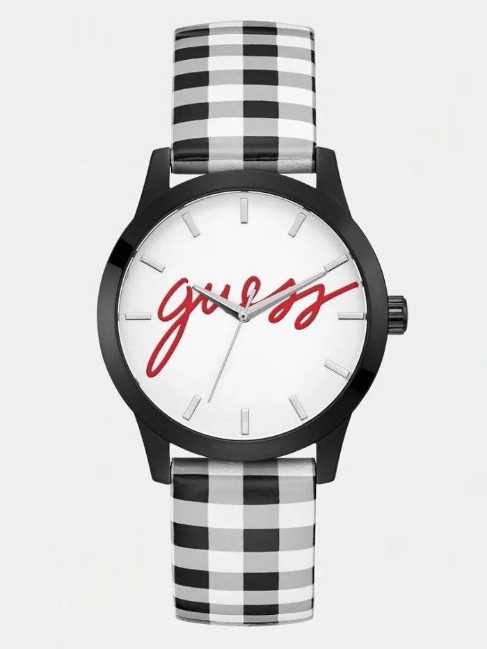 Women Leather Analogue Watch Black Multi Guess Watches