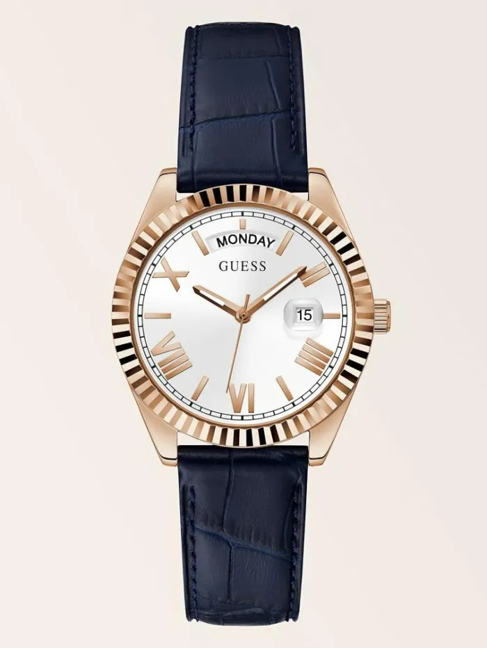 Women Leather Calendar Watch Blue Guess Watches