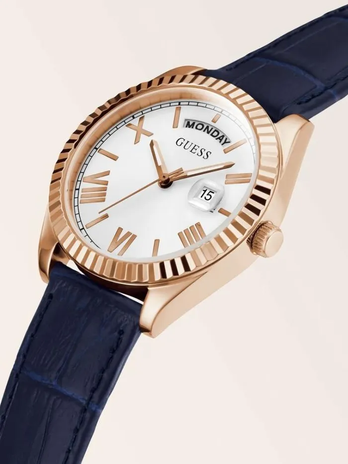 Women Leather Calendar Watch Blue Guess Watches