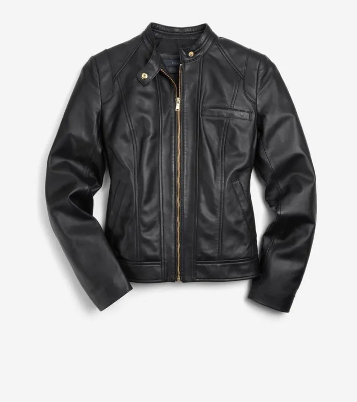 Women Leather Jackets Cole Haan Lambskin Leather Jacket Black