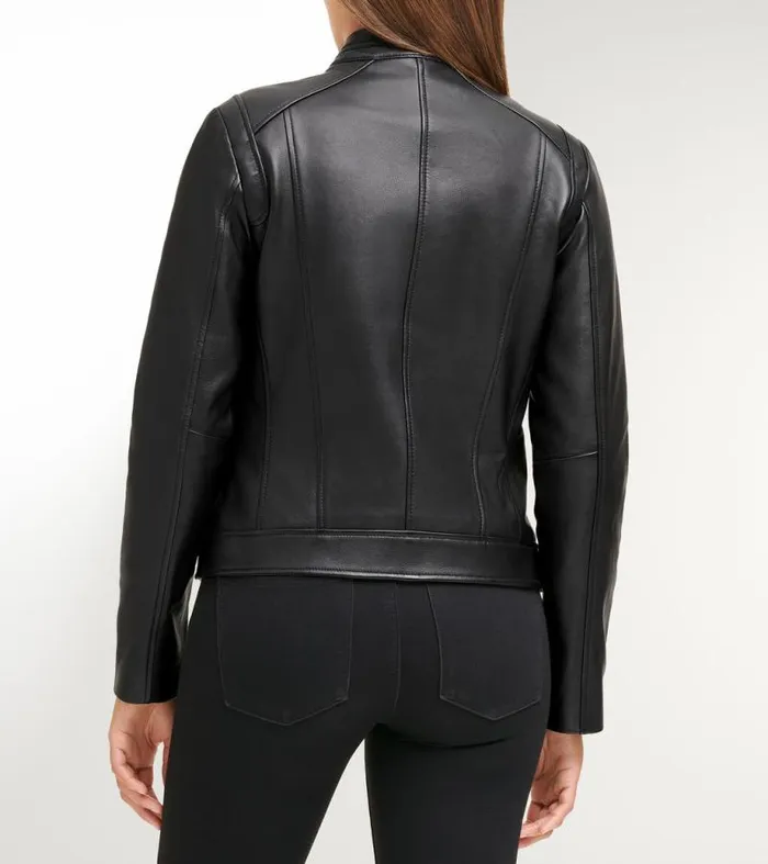 Women Leather Jackets Cole Haan Lambskin Leather Jacket Black