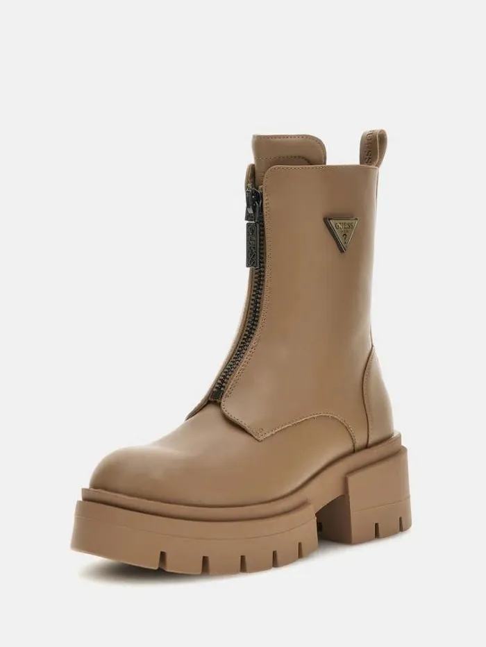 Women Leila Frontzip Ankle Boots Beige Guess Boots And Booties