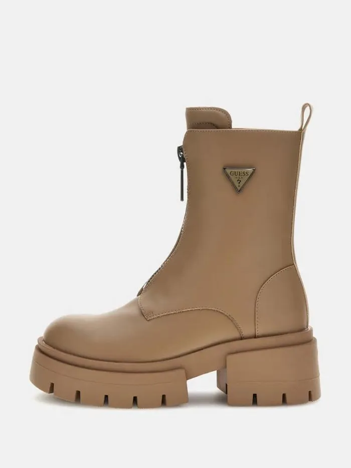Women Leila Frontzip Ankle Boots Beige Guess Boots And Booties