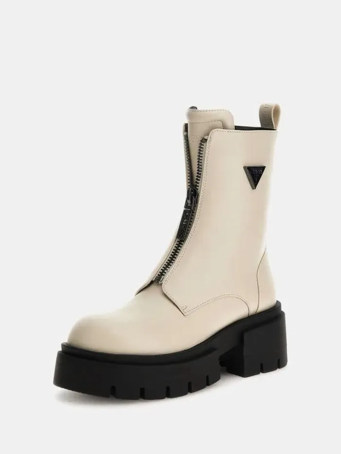 Women Leila Frontzip Ankle Boots Cream Guess Boots And Booties