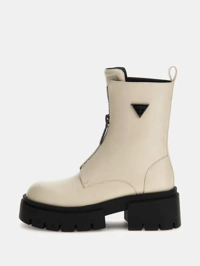 Women Leila Frontzip Ankle Boots Cream Guess Boots And Booties