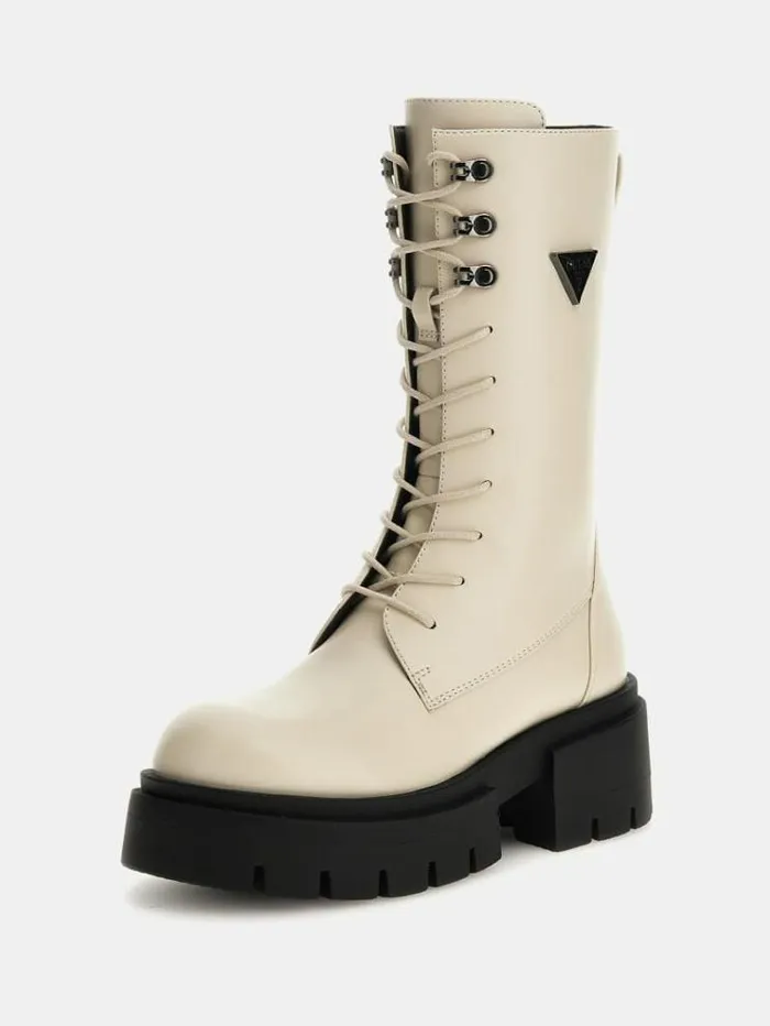 Women Lillian Combat Boots Cream Guess Boots And Booties