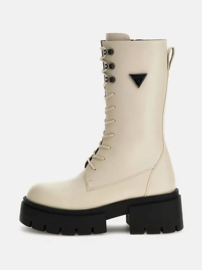 Women Lillian Combat Boots Cream Guess Boots And Booties