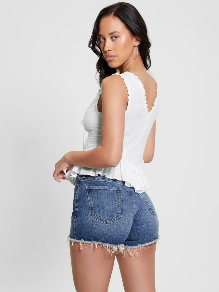 Women Linen Blend Top White Guess Tops And Shirts