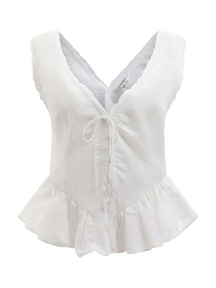 Women Linen Blend Top White Guess Tops And Shirts