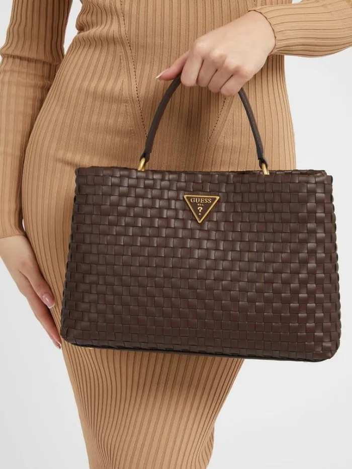 Women Lisbet Woven Handbag Brown Guess Handbags