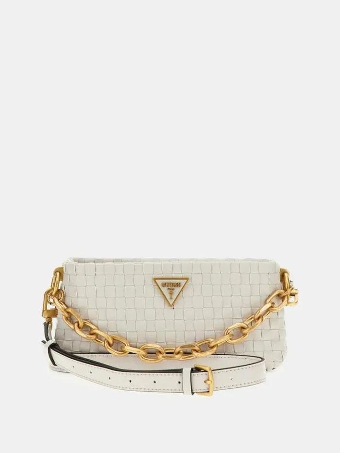 Women Lisbet Woven Mini Crossbody White Guess Crossbody Bags