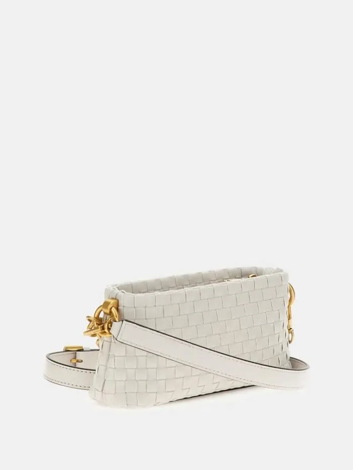 Women Lisbet Woven Mini Crossbody White Guess Crossbody Bags