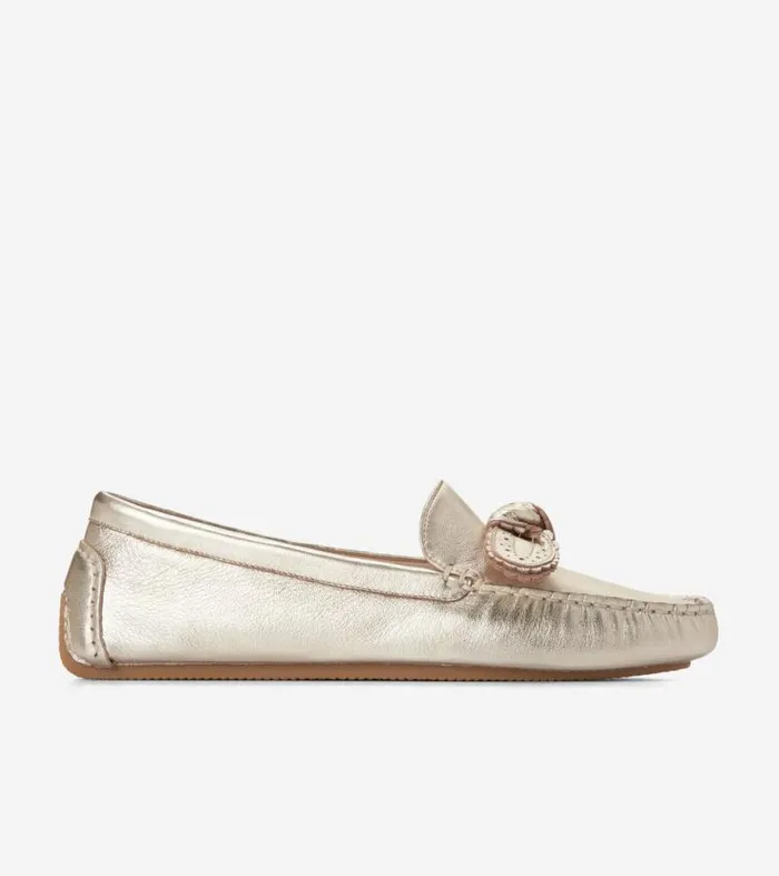 Women Loafers and Drivers Cole Haan Bellport Bow Drivers Soft Gold