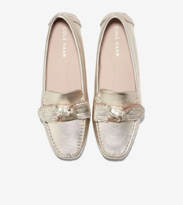 Women Loafers and Drivers Cole Haan Bellport Bow Drivers Soft Gold
