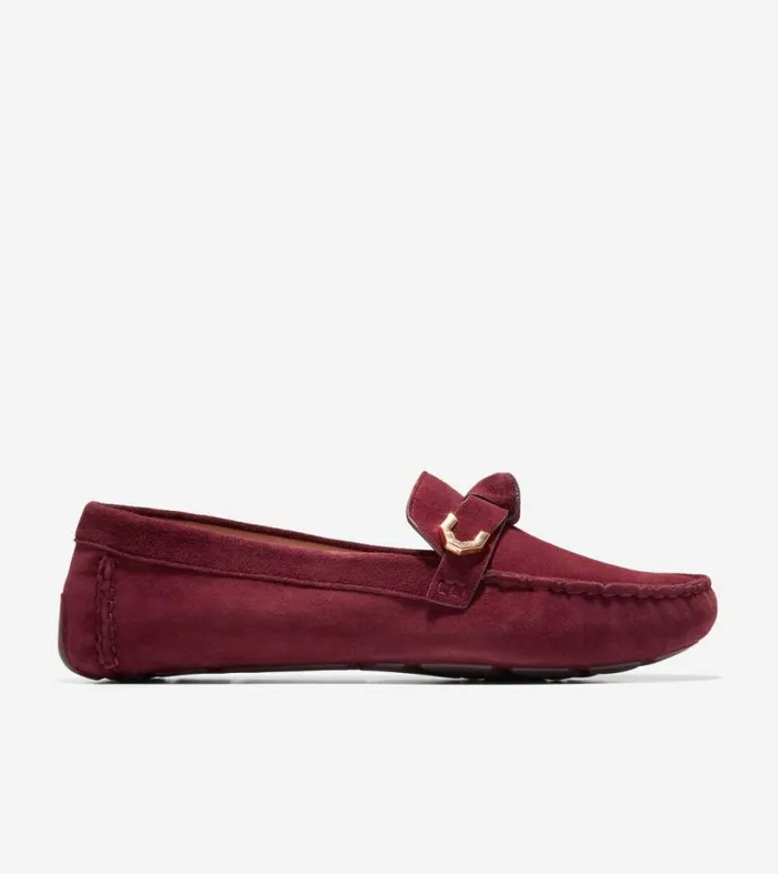 Women Loafers and Drivers Cole Haan Evelyn Bow Driver Bloodstone Suede