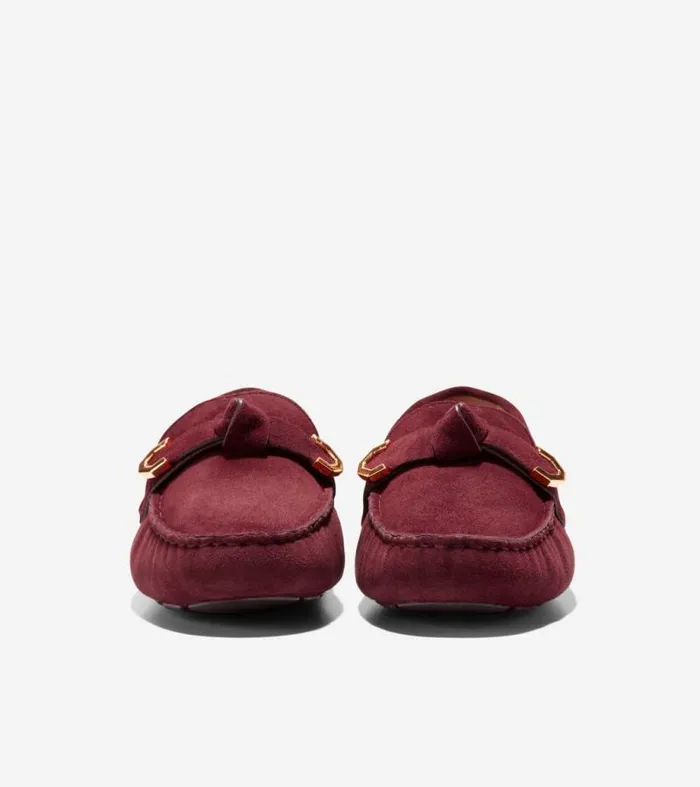 Women Loafers and Drivers Cole Haan Evelyn Bow Driver Bloodstone Suede