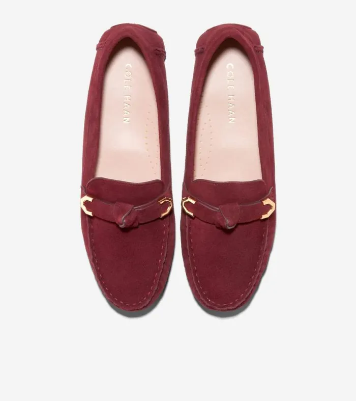 Women Loafers and Drivers Cole Haan Evelyn Bow Driver Bloodstone Suede