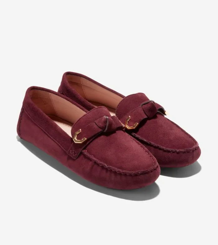 Women Loafers and Drivers Cole Haan Evelyn Bow Driver Bloodstone Suede