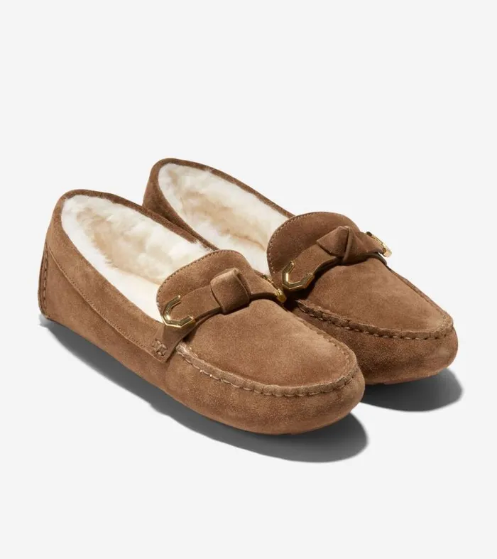 Women Loafers and Drivers Cole Haan Evelyn Bow Drivers Golden Toffee