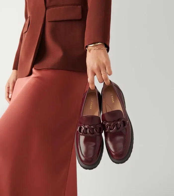 Women Loafers and Drivers Cole Haan Geneva Chain Loafers Bloodstone