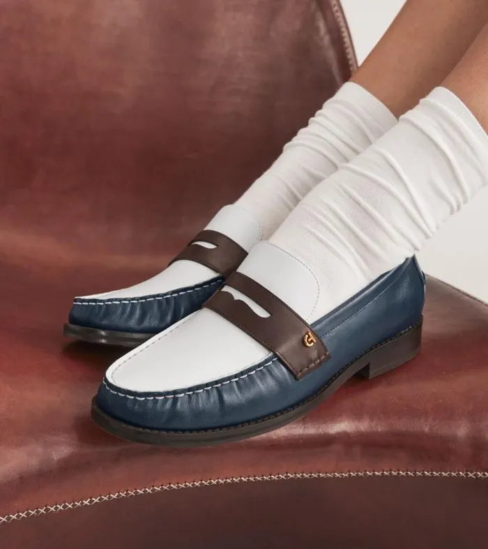 Women Loafers and Drivers Cole Haan Lux Pinch Penny Loafers Ivorychocolateblue Wing Teal