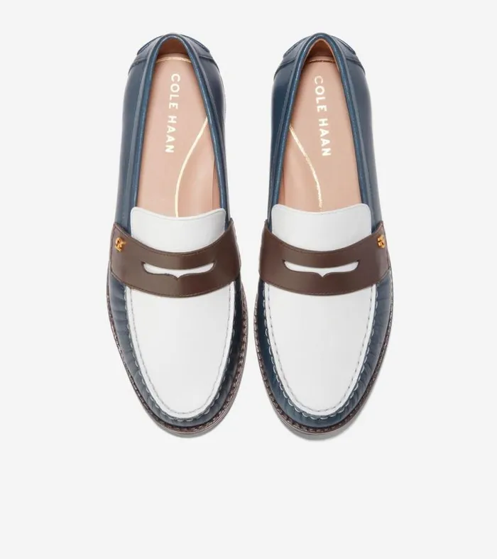 Women Loafers and Drivers Cole Haan Lux Pinch Penny Loafers Ivorychocolateblue Wing Teal