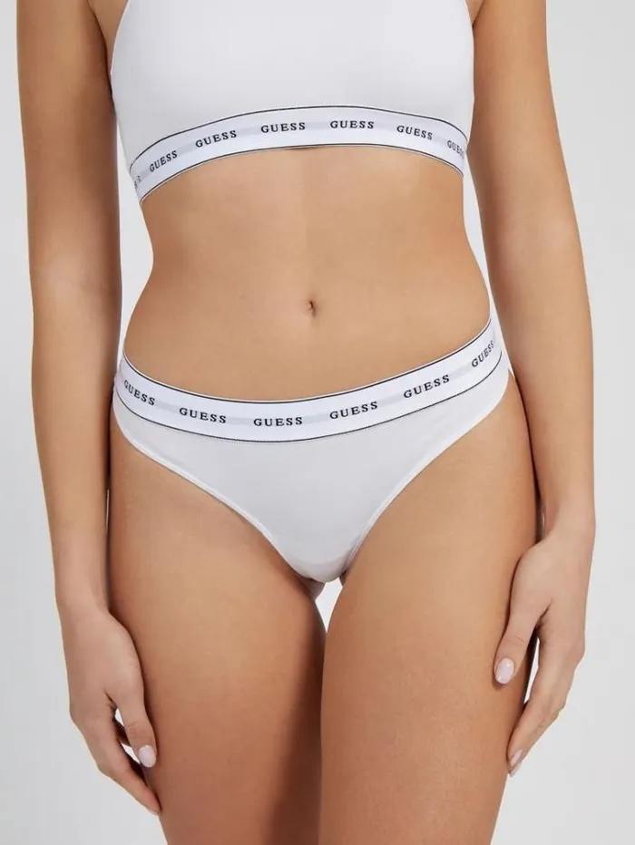 Women Logo Band Thong Brief White Guess Underwear