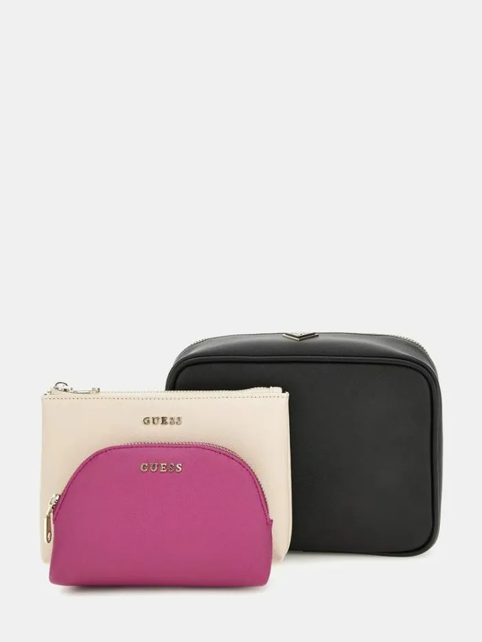 Women Logo Script Vanity Case Set Multicolor Pattern Guess Travel Bags