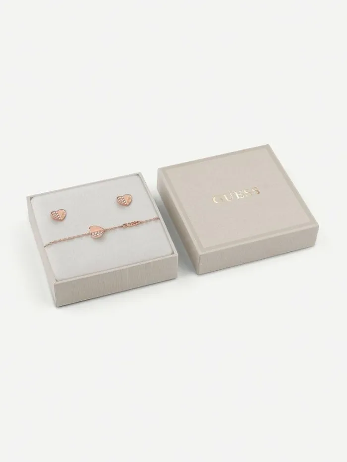 Women lovely Guess Bracelet And Earrings Set Rose Gold Guess Jewellery