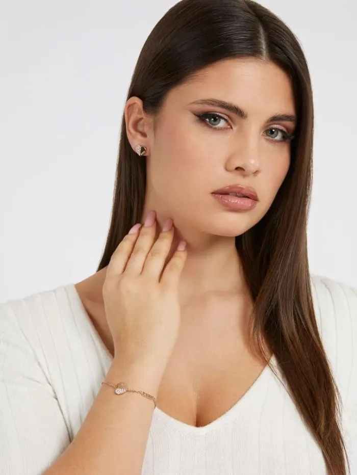 Women lovely Guess Bracelet And Earrings Set Rose Gold Guess Jewellery