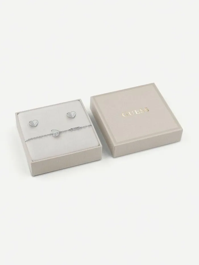 Women lovely Guess Bracelet And Earrings Set Silver Guess Jewellery