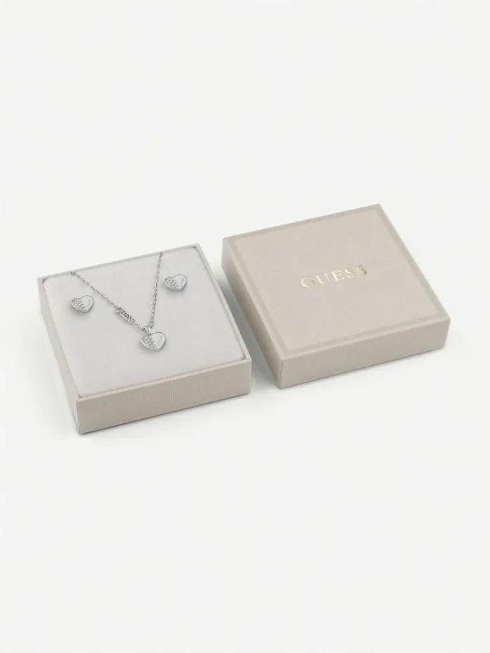 Women lovely Guess Necklace And Earrings Set Silver Guess Jewellery