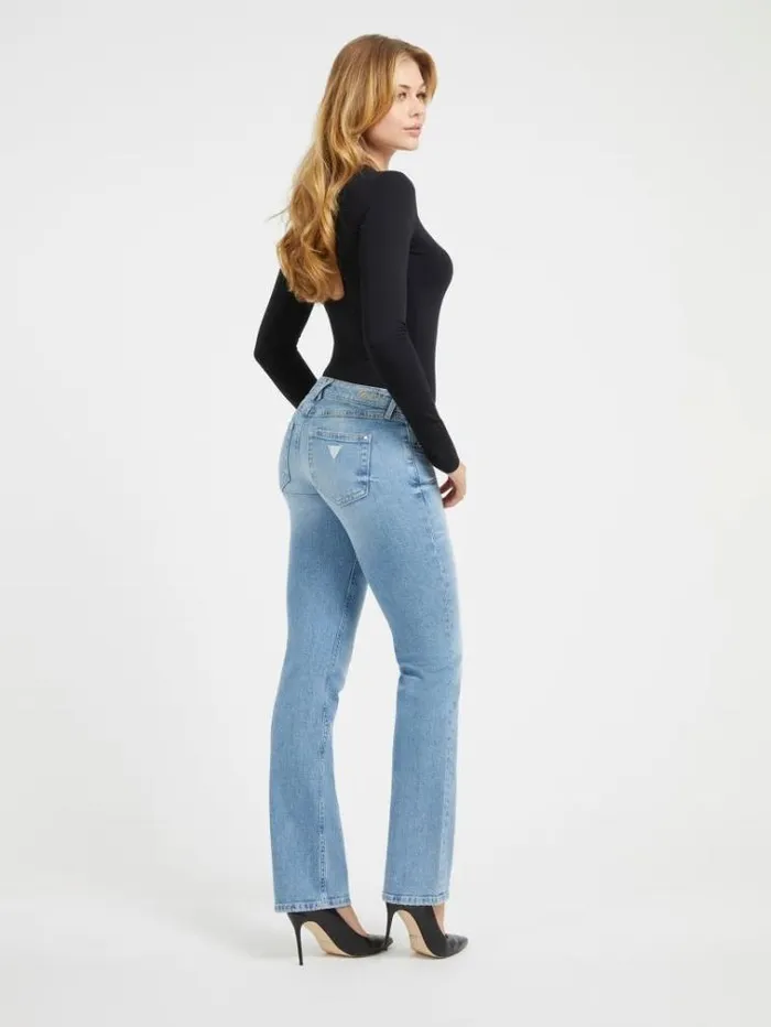 Women Low Rise Straight Denim Pant Light Blue Guess Flared And Bootcut