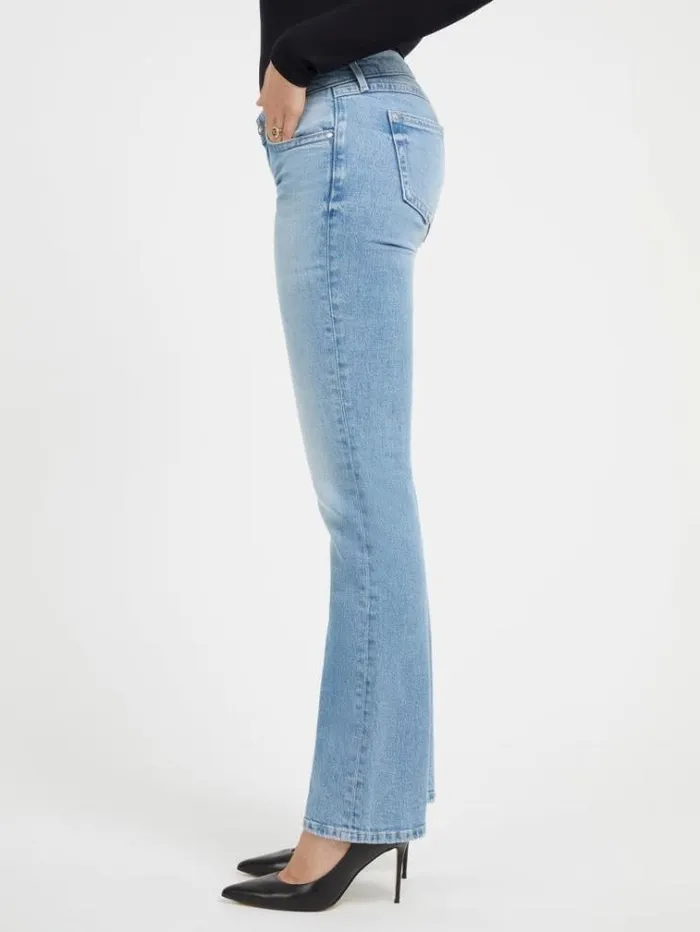 Women Low Rise Straight Denim Pant Light Blue Guess Flared And Bootcut