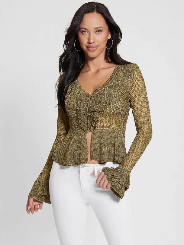 Women Lurex Cardigan Green Guess Knitwear And Sweatshirts