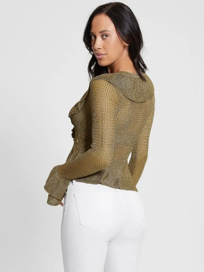 Women Lurex Cardigan Green Guess Knitwear And Sweatshirts