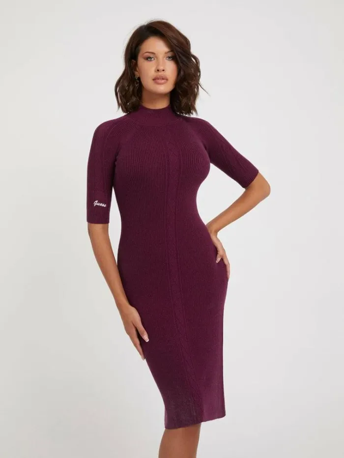 Women Lurex Midi Sweater Dress Purple Guess Dresses And Jumpsuits