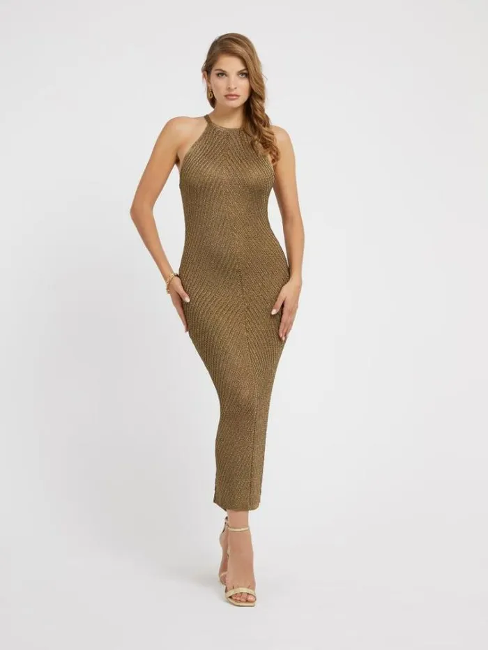 Women Lurex Yarn Long Dress Green Guess Dresses And Jumpsuits