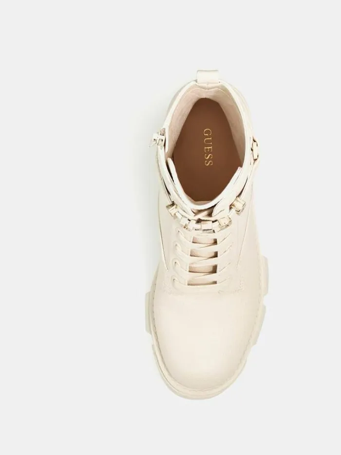 Women Madox Lettering Logo Combat Boots Beige Guess Boots And Booties