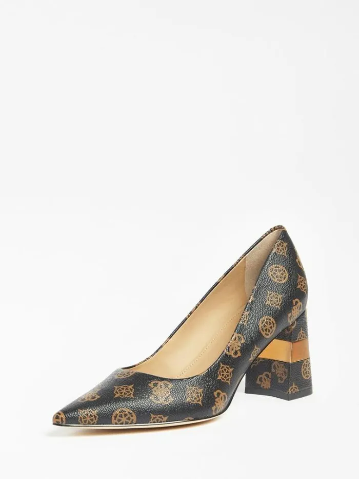 Women Maive 4g Peony Logo Court Shoe Brown Guess Heels