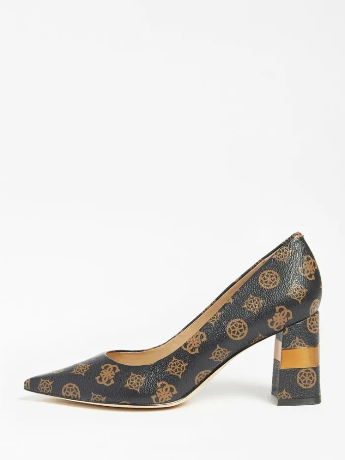 Women Maive 4g Peony Logo Court Shoe Brown Guess Heels