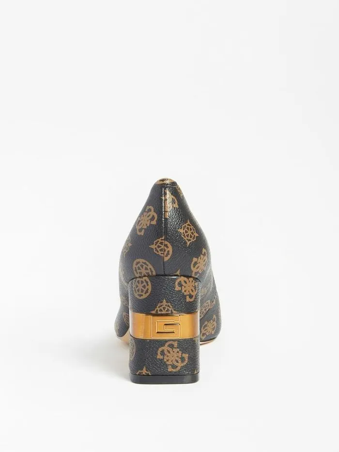 Women Maive 4g Peony Logo Court Shoe Brown Guess Heels