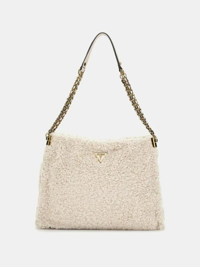 Women Maranta Faux Fur Shopper Cream Guess Shoppers