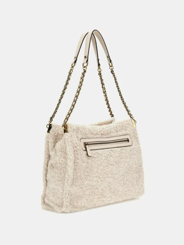 Women Maranta Faux Fur Shopper Cream Guess Shoppers
